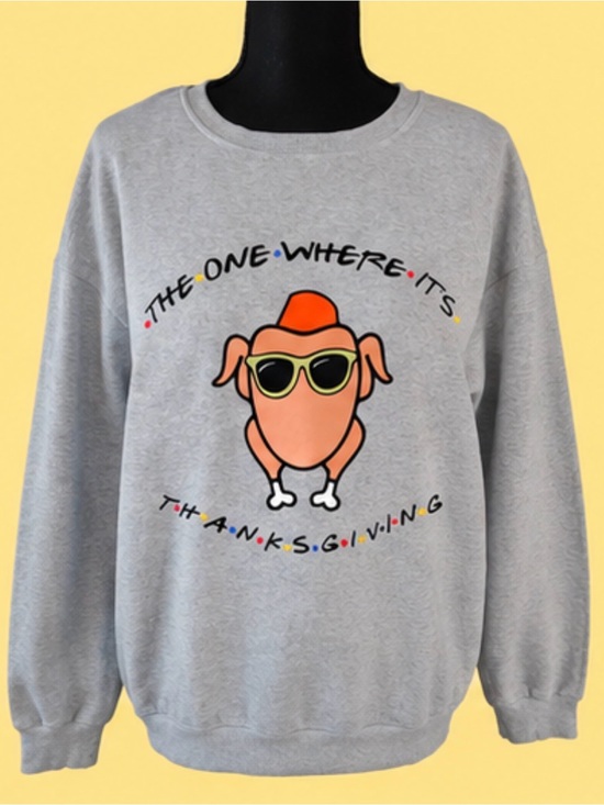 No Label Tops - “The One Where It’s Thanksgiving” unisex grey graphic crewneck sweatshirt